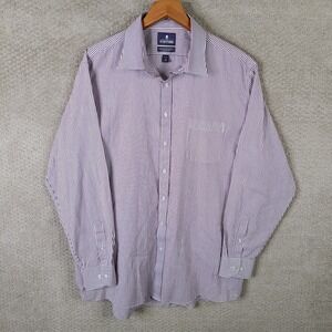 Stafford Shirt Mens 18 36-37 Red Striped Fitted Button Down Easy Care Broadcloth